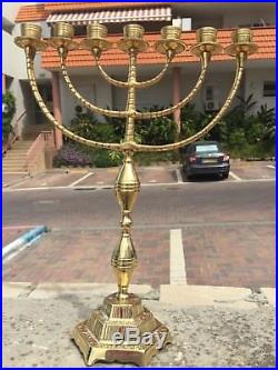 Authentic 17 / 42 cm brass copper massive Menorah candle holder Israel Judaica