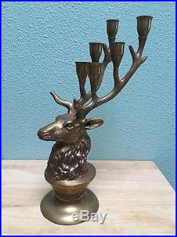 BEAUTIFUL Antique Brass Elk Head 6 Candle Centerpiece