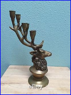 BEAUTIFUL Antique Brass Elk Head 6 Candle Centerpiece