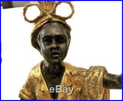BLACKAMOOR Bronze Brass Gilt Statues Candlestick Holders EUC Unique SR
