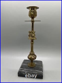 BRASS CANDlestick Candle Holder 9 Tall 3.5 Base King Prussia Marble Bird Rare