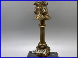 BRASS CANDlestick Candle Holder 9 Tall 3.5 Base King Prussia Marble Bird Rare