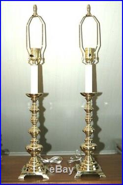 BRASS LAMPS Vintage Candlesticks PAIR Classical Candle Holders Colonial 6-A