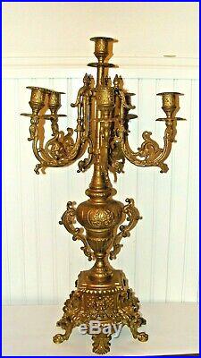 BREVETTATO Antique/Vintage Brass 6 Arms Baroque Style Candelabra 23.7T, Italy