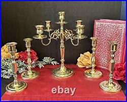 Baldwin Brass Candle Holders and Candelabra Lacquered Vintage Centerpiece Set