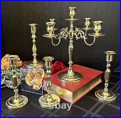 Baldwin Brass Candle Holders and Candelabra Lacquered Vintage Centerpiece Set