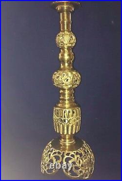 Beautiful Antique Brass Filigree Candle Holder 22 1/2 Tall