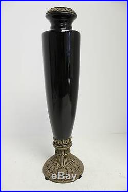 Beautiful Black Porcelain Candle Stick Holder with Ormolu Brass Accents 15.5