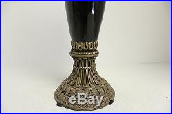 Beautiful Black Porcelain Candle Stick Holder with Ormolu Brass Accents 15.5