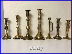 Beautiful Collection 25 Brass Candlesticks Candle Holders & Snuffer Wedding Vtg