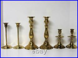 Beautiful Collection 33 Brass Candlesticks Candle Holders & Snuffer Vtg Wedding