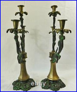 Beautiful Large Vintage PAIR Ornate Solid BRASS 3 Arm Candle Holder Candelabras