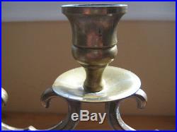 Beautiful Old Vintage Heavy Solid Brass Candelabra, Marked Cm, 8 1/2 Tall