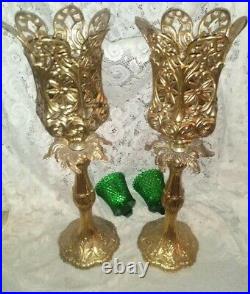 Beautiful Ornate Vintage 16 Candle Holders with Green Hobnail Sconces