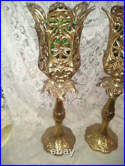Beautiful Ornate Vintage 16 Candle Holders with Green Hobnail Sconces
