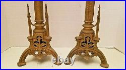 Beautiful Pair Antique Ornate Gothic Brass Church Altar Candlesticks 24 Tall