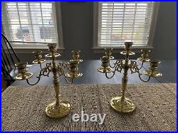 Beautiful Pair of BALDWIN Solid Brass 5 Candle Candelabras 11 tall