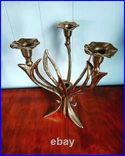 Beautiful Solid Brass Vintage Italian Floral Candelabra Made In Italy
