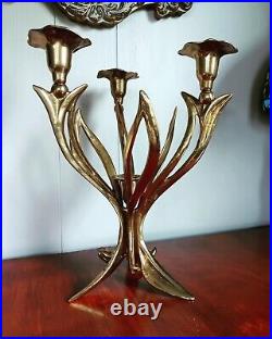 Beautiful Solid Brass Vintage Italian Floral Candelabra Made In Italy