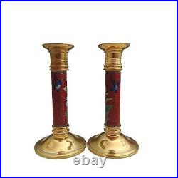 Beautiful Vintage Brass Cloisonne Candle Stick Holder