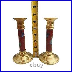 Beautiful Vintage Brass Cloisonne Candle Stick Holder