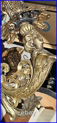 Beautiful Vintage Gilded Mermaids Brass / Glass Approx. 21 Tall Candelabra