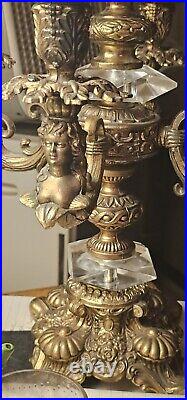 Beautiful Vintage Gilded Mermaids Brass / Glass Approx. 21 Tall Candelabra