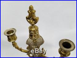 Beautiful Vintage Pair of 3 Candle Holder Heavy Brass Bronze Candelabras