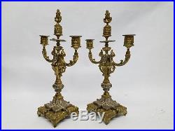 Beautiful Vintage Pair of 3 Candle Holder Heavy Brass Bronze Candelabras