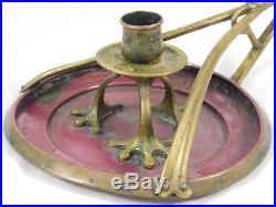 Big Art Nouveau Chamberstick Candle Holder Brass Patinated Copper European 1910
