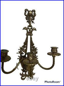 Bird hollywood regency wall sconce triple arm candle holder