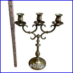 Brass 2 Arm 3 Candle Candelabra Set Vintage Solid HEAVY Candlesticks 13 Tall