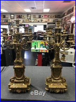 Brass Bronze Candelabras 26inch Pair 48lbs Neolithic 8 Candle Candlestick Holder