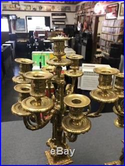 Brass Bronze Candelabras 26inch Pair 48lbs Neolithic 8 Candle Candlestick Holder
