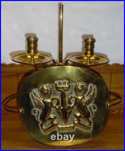 Brass Candelabra Candlestick Candle Holder with Decorative Lions & Shield Plate