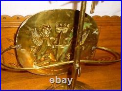 Brass Candelabra Candlestick Candle Holder with Decorative Lions & Shield Plate