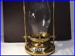 Brass Candle Holder Hurricane Lamp Sliding Up Down Glass Shade Vintage 22.5