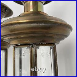 Brass Candle Lanterns Starburst Etched Glass Panels Octagon Vintage Set Of 2