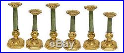 Brass Candle Sticks Set of 6 Green Marbilized with Floral Top 11.5 & 9.5