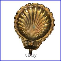 Brass Candle Wall Sconces Clam Shell Seashell Patina Vintage Hollywood Regency