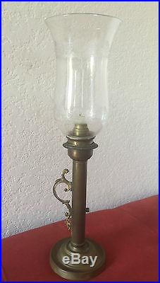 Brass Candlestick with Etched Glass Hurricane