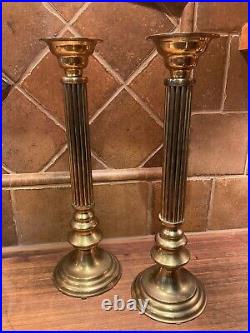 Brass Candlesticks Candle Holders Solid Heavy Pair Ornate 17.25 Hong Kong MCM