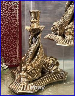 Brass Candlesticks Vintage Decorative Crafts Brass Dolphin Koi Fish Authentic