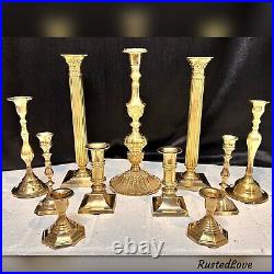 Brass Candlesticks Vintage Taper Candle Holders Wedding Centerpiece Set of 11