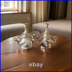 Brass Christmas Tree Candle Holder Set