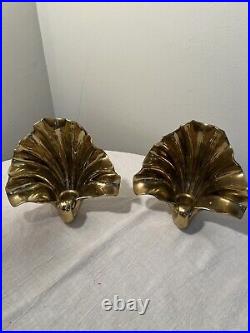 Brass Clam Shell Candle Holder or Wall Sconce Pair