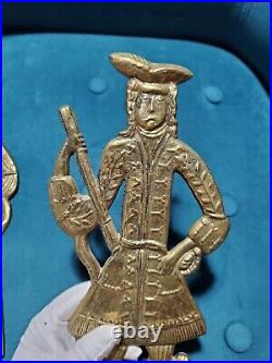 Brass Danish Folk Art Colonial Man & Woman Wall Sconce Candle Holder Primitive