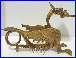 Brass Griffin Dragon Candlestick Holders 1920s Gothic Revival Made in France