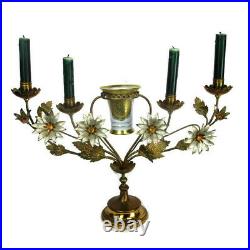 Brass Hollywood regency Floral Candle Holder Candelabra 4 arm Karlsbader Planter