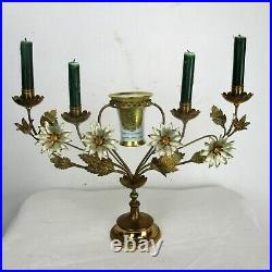 Brass Hollywood regency Floral Candle Holder Candelabra 4 arm Karlsbader Planter